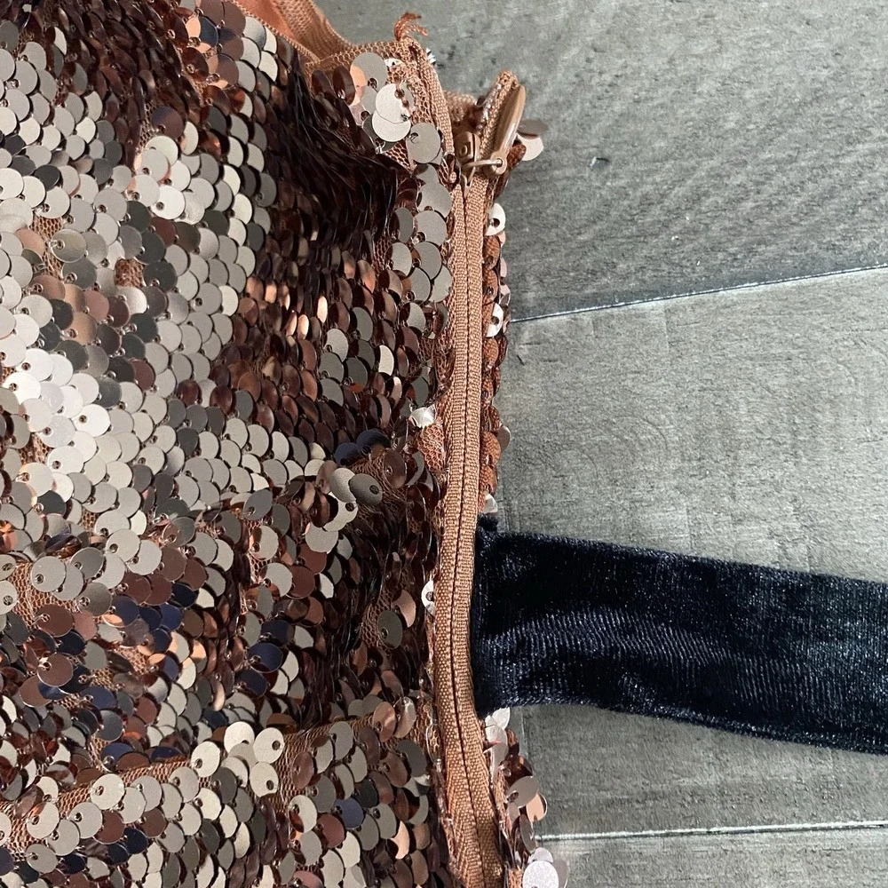Free People Tribeca Siren Sequin Mini Dress Copper Gold Ruffle Velvet Tie Sz 4